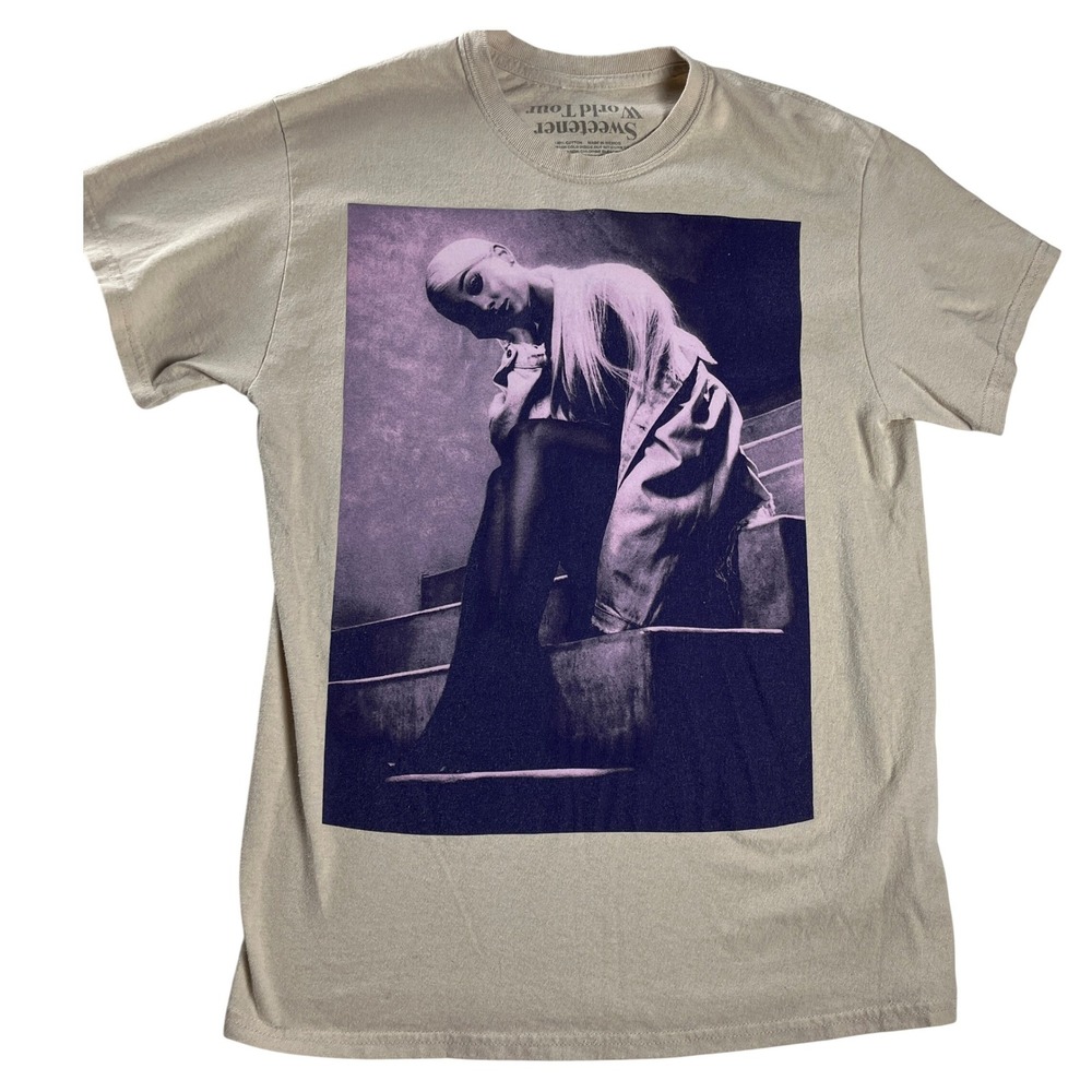 Ariana Grande Sweetener World Tour T Shirt Graphic Cotton‎ Beige Womens M